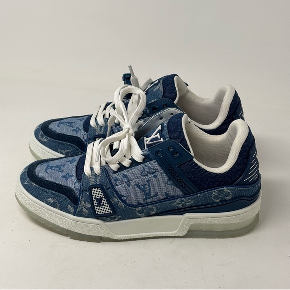 LOUIS VUITTON LV TRAINER SNEAKER DENIM BLUE WHITE SIZE 37 - Picture 3 of 14